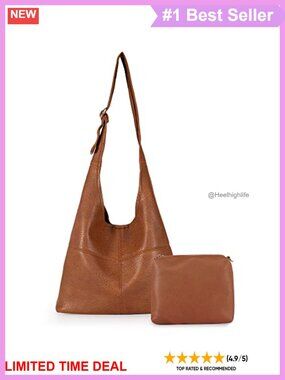 Soft Slouchy Pebbled Vegan Leather Hobo Shoulder Bag with Zip Wristlet